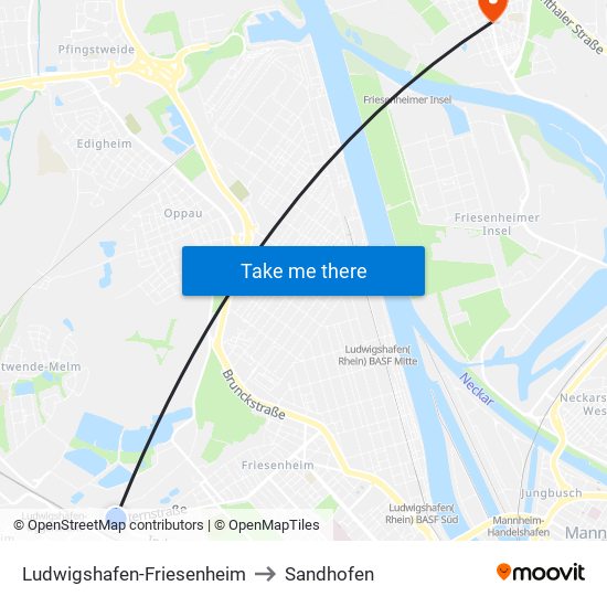 Ludwigshafen-Friesenheim to Sandhofen map