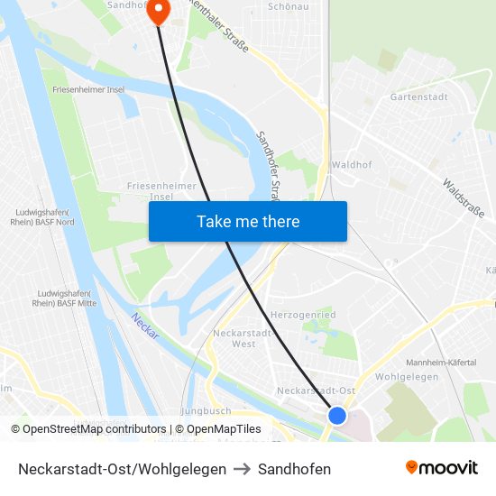 Neckarstadt-Ost/Wohlgelegen to Sandhofen map