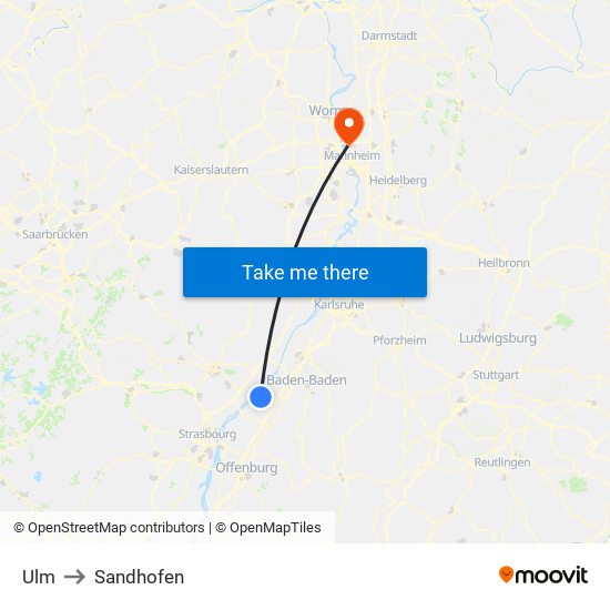 Ulm to Sandhofen map