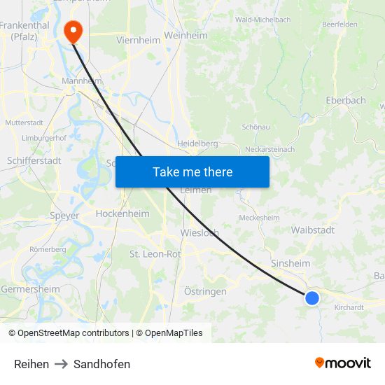 Reihen to Sandhofen map