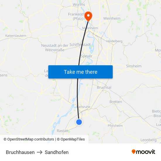 Bruchhausen to Sandhofen map