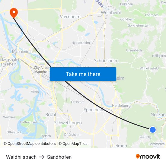 Waldhilsbach to Sandhofen map