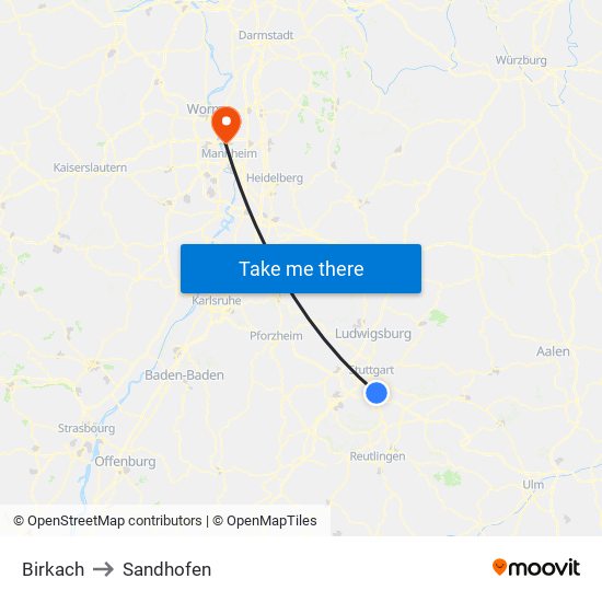 Birkach to Sandhofen map