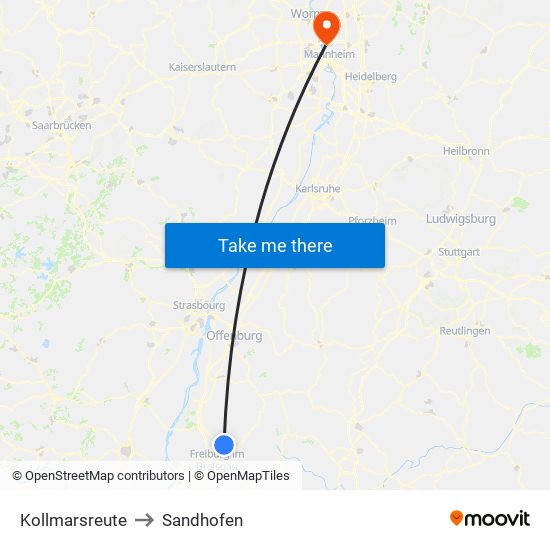 Kollmarsreute to Sandhofen map