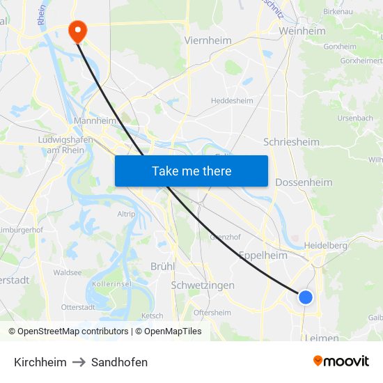 Kirchheim to Sandhofen map