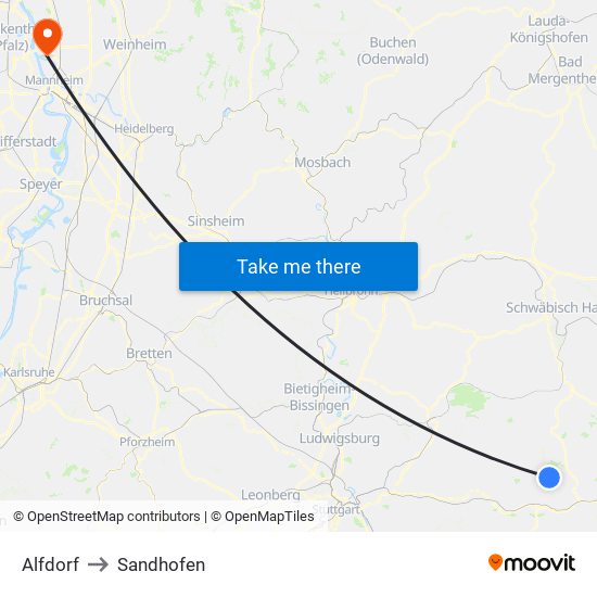 Alfdorf to Sandhofen map