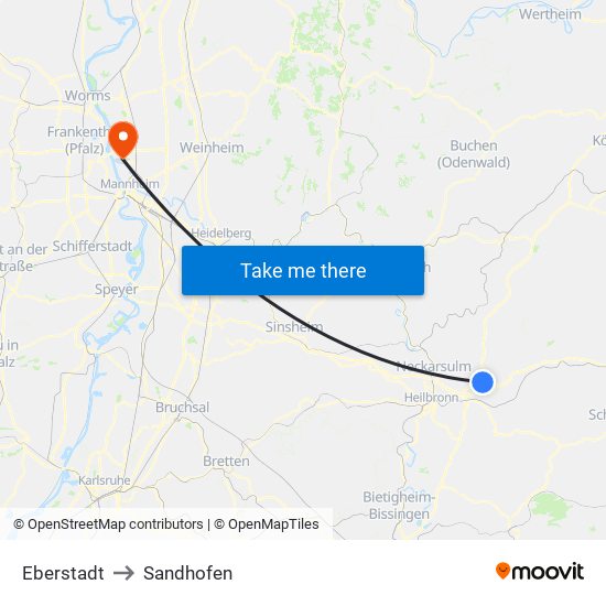 Eberstadt to Sandhofen map
