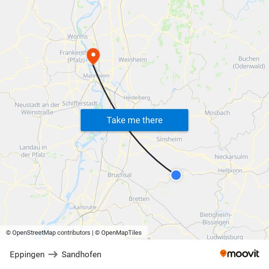 Eppingen to Sandhofen map