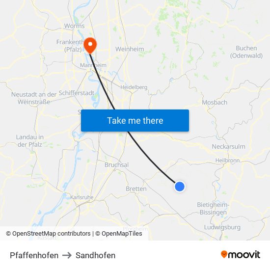 Pfaffenhofen to Sandhofen map