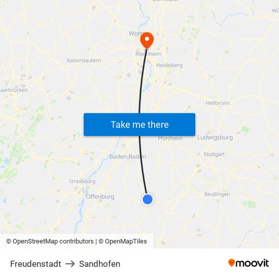 Freudenstadt to Sandhofen map