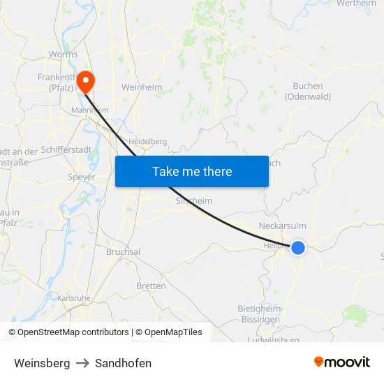 Weinsberg to Sandhofen map