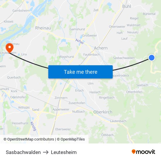 Sasbachwalden to Leutesheim map
