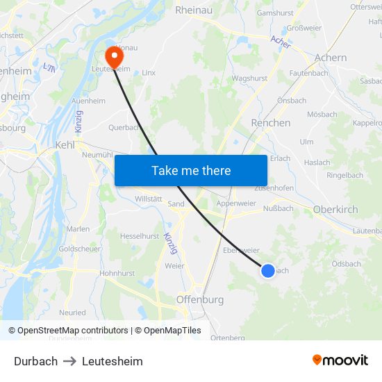 Durbach to Leutesheim map