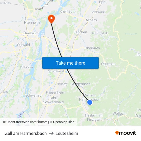 Zell am Harmersbach to Leutesheim map