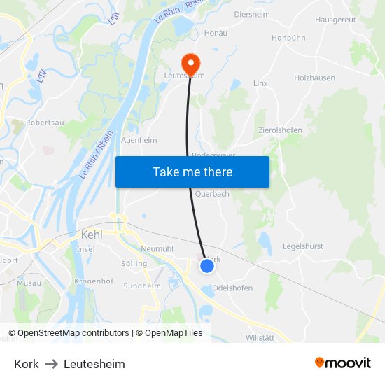 Kork to Leutesheim map