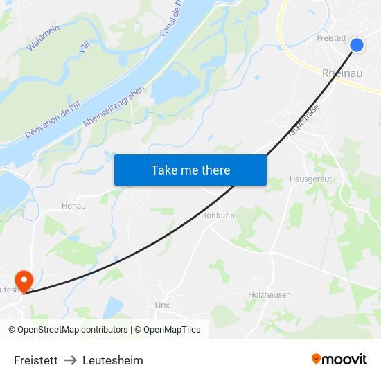Freistett to Leutesheim map