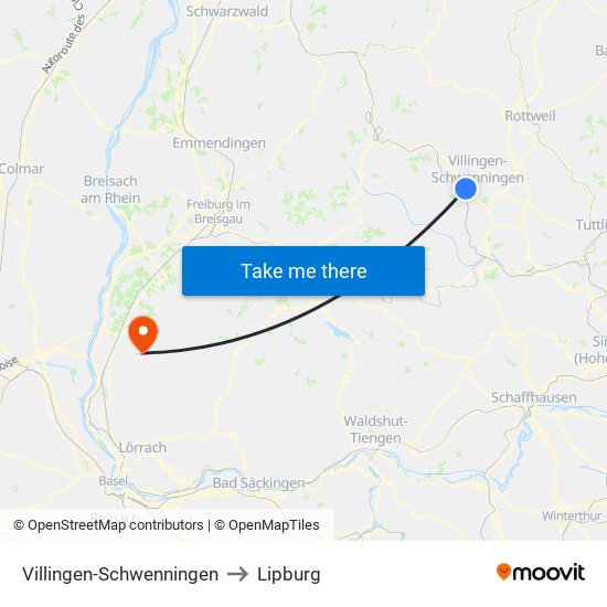 Villingen-Schwenningen to Lipburg map