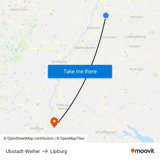 Ubstadt-Weiher to Lipburg map