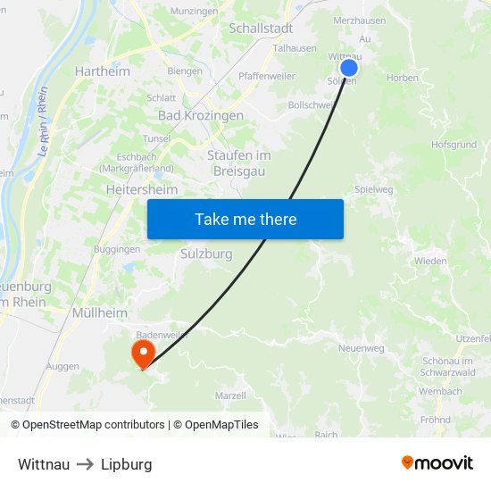 Wittnau to Lipburg map