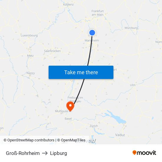 Groß-Rohrheim to Lipburg map
