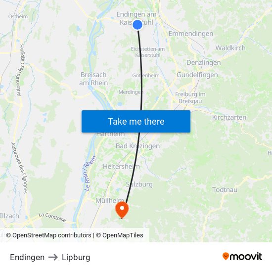 Endingen to Lipburg map