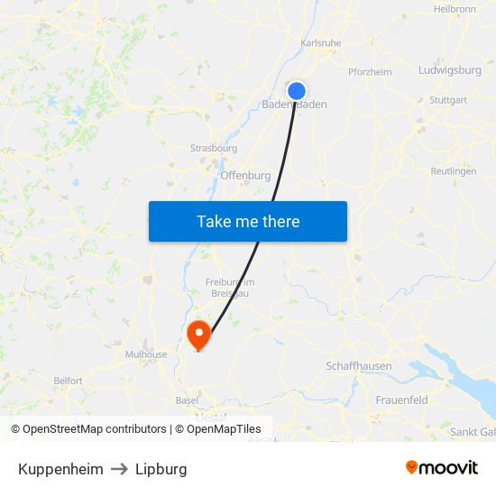 Kuppenheim to Lipburg map