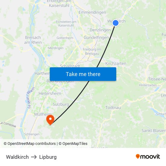 Waldkirch to Lipburg map