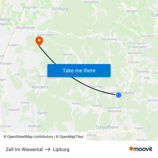 Zell Im Wiesental to Lipburg map