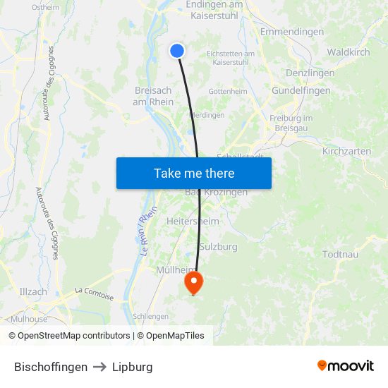 Bischoffingen to Lipburg map