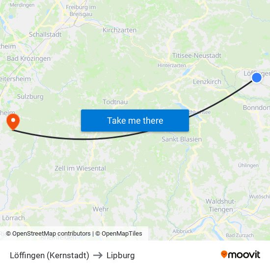 Löffingen (Kernstadt) to Lipburg map