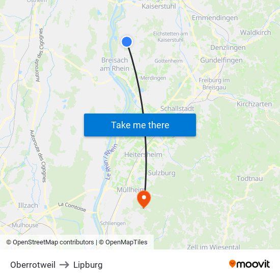 Oberrotweil to Lipburg map
