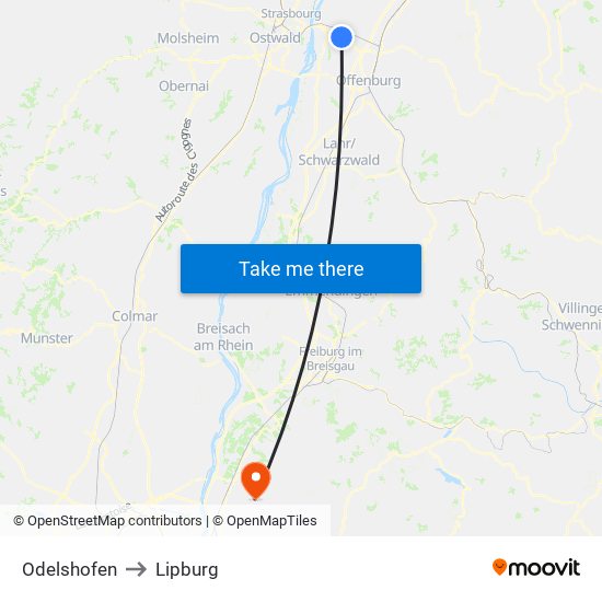 Odelshofen to Lipburg map