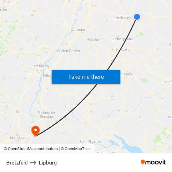 Bretzfeld to Lipburg map