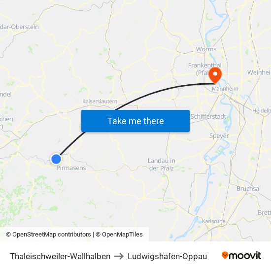 Thaleischweiler-Wallhalben to Ludwigshafen-Oppau map