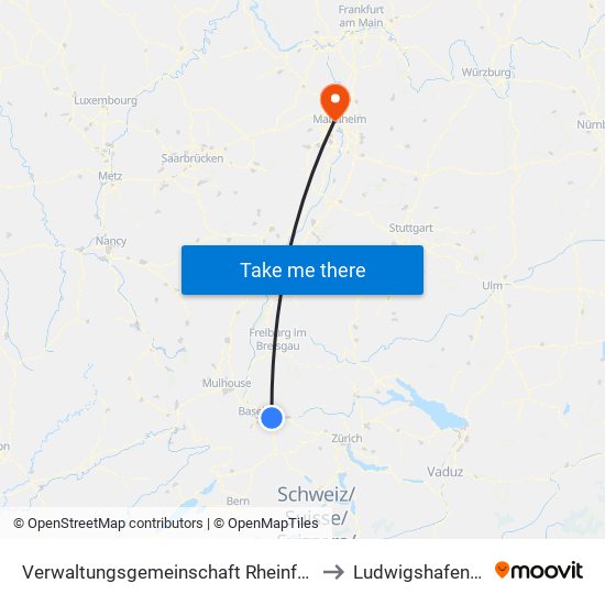 Verwaltungsgemeinschaft Rheinfelden (Baden) to Ludwigshafen-Oppau map
