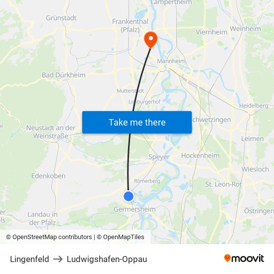 Lingenfeld to Ludwigshafen-Oppau map