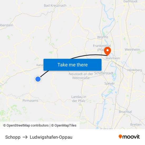 Schopp to Ludwigshafen-Oppau map