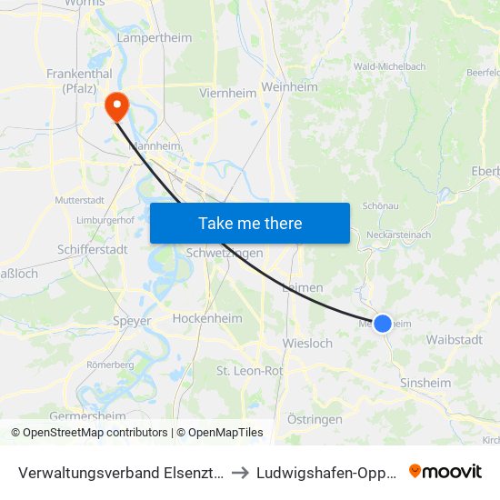 Verwaltungsverband Elsenztal to Ludwigshafen-Oppau map