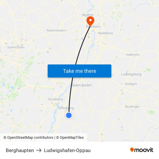 Berghaupten to Ludwigshafen-Oppau map
