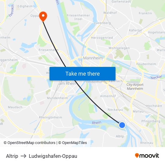 Altrip to Ludwigshafen-Oppau map