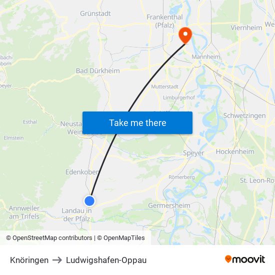 Knöringen to Ludwigshafen-Oppau map