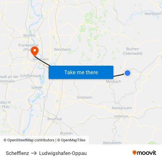 Schefflenz to Ludwigshafen-Oppau map