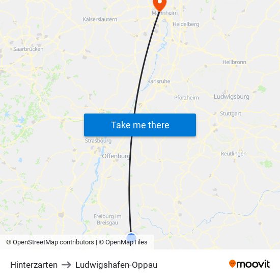 Hinterzarten to Ludwigshafen-Oppau map