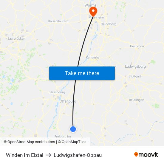 Winden Im Elztal to Ludwigshafen-Oppau map
