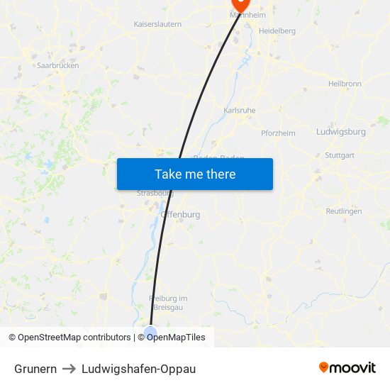 Grunern to Ludwigshafen-Oppau map
