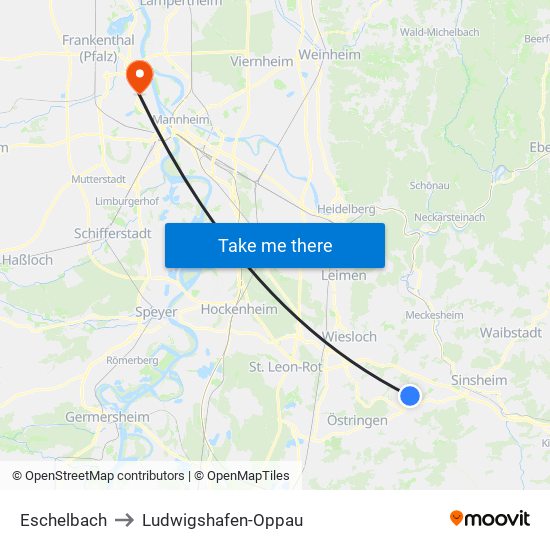 Eschelbach to Ludwigshafen-Oppau map