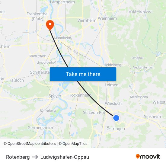 Rotenberg to Ludwigshafen-Oppau map