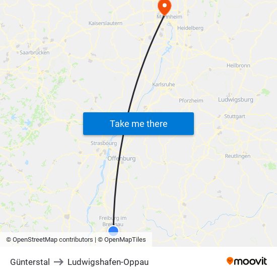 Günterstal to Ludwigshafen-Oppau map