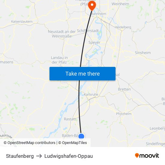 Staufenberg to Ludwigshafen-Oppau map