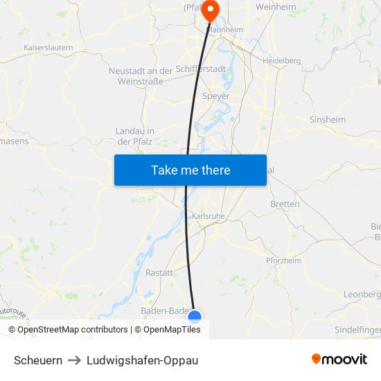 Scheuern to Ludwigshafen-Oppau map
